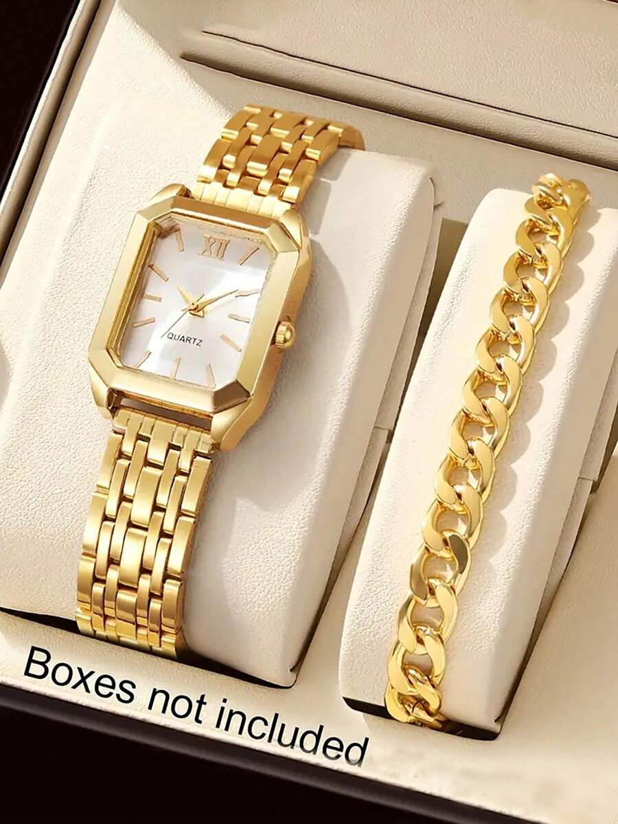 Reloj para adolescentes con correa dorada, diseño de esfera de acero inoxidable de lujo con reloj de cuarzo y pulsera de cadena dorada, mejor regalo de cumpleaños para ella, adecuado para uso diario, fiesta, Halloween, Navidad - Dorado - Ver 1
