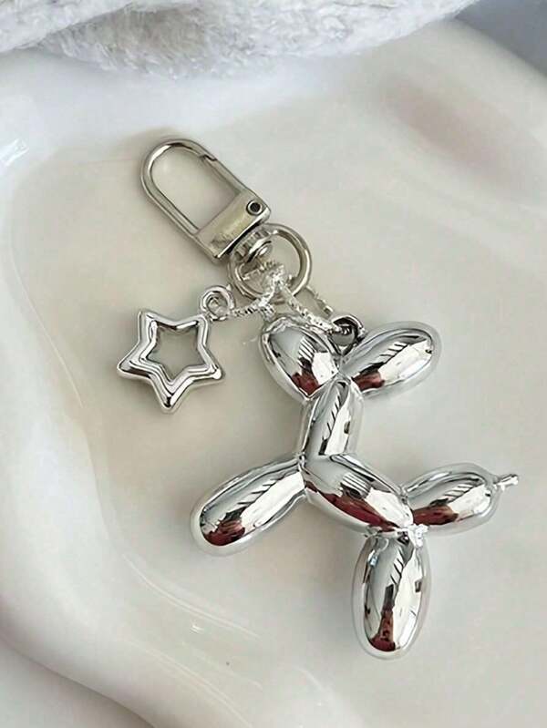 Silver Star Balloon Dog Keychain Pendant, DIY Personalized Fashion Small Pendant Car Accessories Cute Goth Y2k