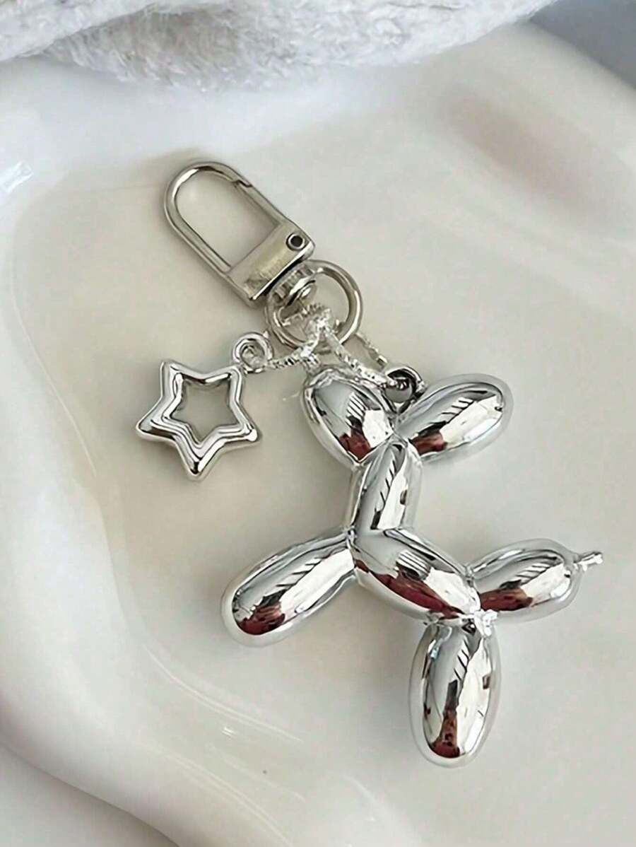 Brelok do kluczy z motywem psa i balonu w kolorze srebrnym, DIY, spersonalizowany, mały wisiorek do samochodu, urocze, gotyckie akcesoria Y2k