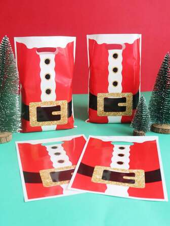 クリスマステーマのギフトバッグ 20/50個入り、かわいいサンタクロースの衣装要素「メリークリスマス」、クリスマスホリデーギフトバッグ、持ち手付きギフトバッグ、クリスマスプレゼントの包装に適しています。