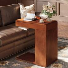 LITTLE TREE Vintage C-Shaped Narrow Chair Side Table With Open Storage Shelves, End Table With Adjustable Top For Living Room, Bedroon, Sofa Side, Easy Assembly, Walnut Brown - 胡桃棕 - 查看 3