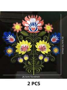 1Pc Embroidered Fabric Patch Flower Patch Large Adhesive Backing Cloth Sticker Embroidery Flower Garment Accessories Embroidered Patch - Multicolor - View 8