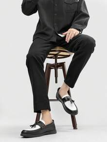 男士莫卡辛鞋，休闲薄底透气乐福鞋，纯色流苏男士多色驾车鞋，休闲鞋，室内街头时尚鞋，乐福鞋，厚底运动鞋，护士轻便男鞋 Old Money Chic 秋季 - 黑與白 - 查看 9