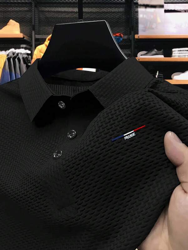 1 pieza Camisa polo de hombre de talla grande con patrón bordado, estilo casual de negocios, tela cómoda adecuada para golf, tenis, viajes al aire libre, ocio, gran regalo para hombres
