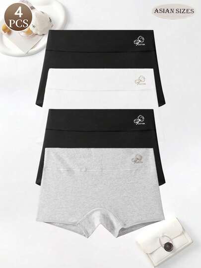 4件套薄款休闲 - 舒适简约休闲 - 运动休闲 - 常规休闲针织面料薄款家居服无缝字母中腰女士三角裤短裤打底裤内衣