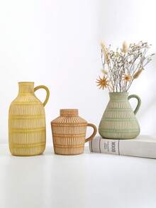 Set de 3 jarrones cerámicos bohemios, adecuados para sala de estar y dormitorio, jarrones para flores y plantas artificiales modernas de color amarillo, marrón y verde para decoración del hogar, decoración de oficina, vintage, rústico, estilo granja, regalo clásico