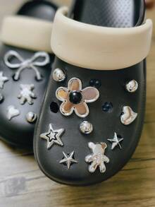 14pcs Premium Silver Shoe Decorations, Detachable Shoe Accessories Suitable For Sandals, Beach Shoes, Casual Wear, Holidays, Perfect Gift - Silver - View 2