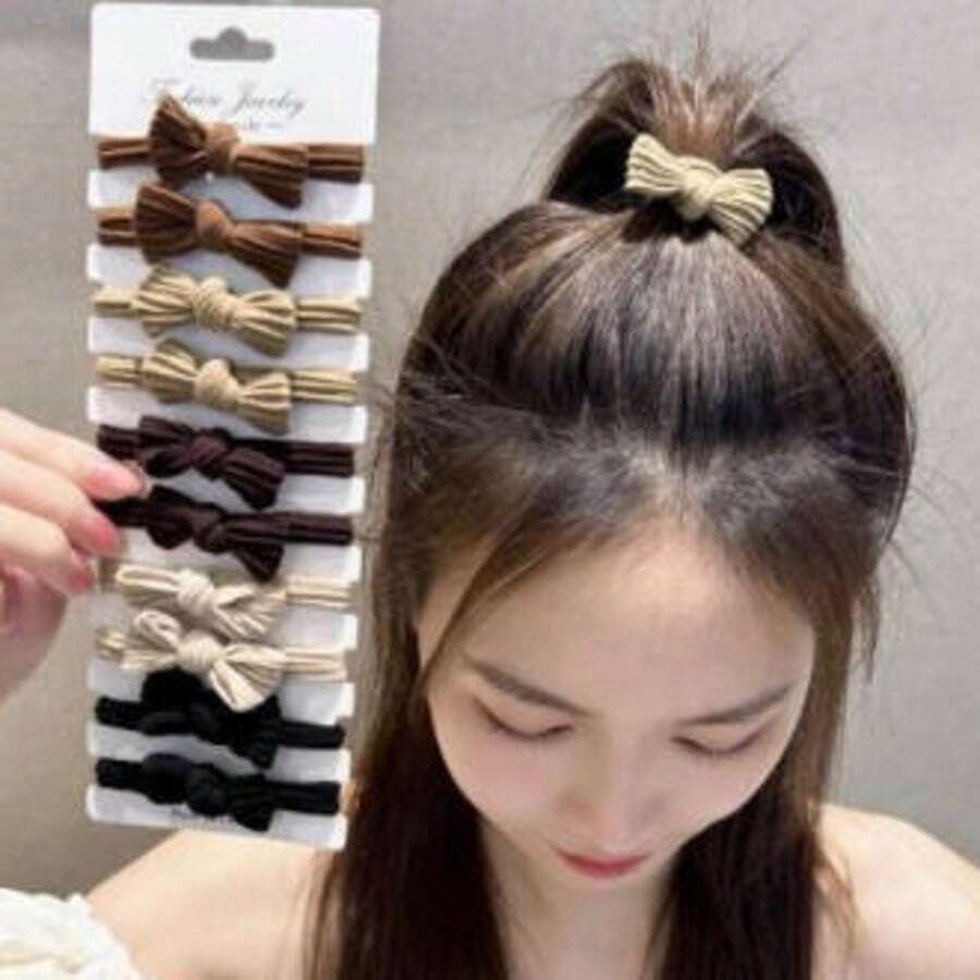5pcs/10pcs Bohemian Style Bowknot Hair Scrunchies - Elastic Hair Ties With Retro Print And Solid Color Design, Suitable For Ponytail, Daily Use And Festivals, Multifunctional Hair Accessories