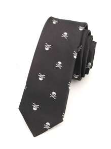 1pc 6CM Skull Tie, Street Punk Rock Goth Style For Halloween