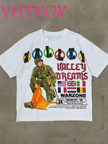 Men's Y2K Graphic T-Shirt - Regular Casual Holiday Top For Comfortable Wear, Alternative Style - White - View 2