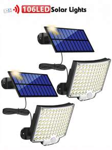 1/2pcs 106LED Split Solar Light Outdoor Waterproof With Motion Sensor Floodlight Remote Control 3 Modes For Patio Garage Backyard