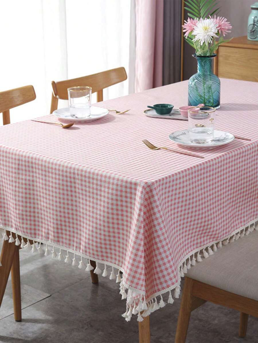 1/20 piezas Mantel a cuadros suave y absorbente con bordes con flecos, reutilizable para picnic, fiesta, sala de estar, comedor, decoración del hogar
