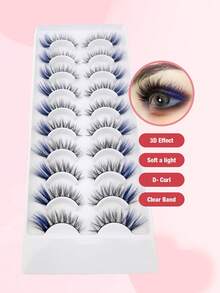 10 Pares de Cílios Postiços Azuis de Falso Vison Macio em Formato de Olho de Gato, Alongam o Canto Externo, Adequados para Festivais, Férias, Encontros e Outras Ocasiões