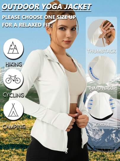 1 peça jaqueta feminina de inverno elegante sexy slim fit cor sólida esportiva casual para ioga todos os dias fitness corrida ioga gola alta com furos para polegar para férias top feminino com zíper manga comprida confortável macio outono esportes ao ar livre