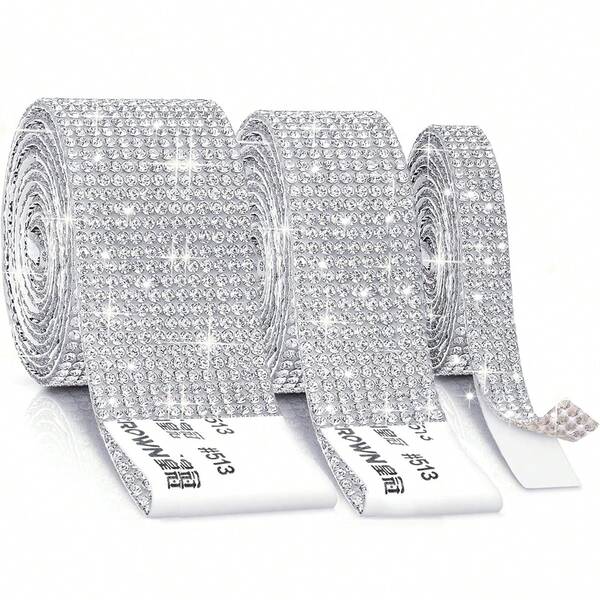 Selbstklebende Strass-Bänder, DIY Strass-Dekorationsbänder, glänzende Strass-Aufkleber, Kristall-Band Strass-Streifen mit Klebstoff, Strass-Rolle Strass-Band glänzende Verpackung, für Basteleien, Dekoration, Auto-DIY, Hochzeitsfeier, Geschenkverpackung, DIY Kunst und Handwerk, Auto-Handyderakotion, 0,9/2/2,9 cm