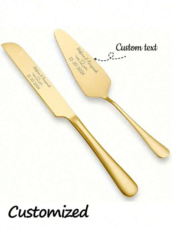 2PCS/SET Custom Wedding Cake Knife,Custom Name/Date Wedding Cake Knife And Server Set,Personalized Cake Cutter With Name,Customized Cake Cutting Set,Customizable Cake Server,Pizza Spatula,Wedding Tableware,For Weddings, Birthdays Gifts, Parties,Valentine'S Day Gifts, Anniversary Gifts,2pcs Gift Box Set,Gold,Silver,Suitable For Her,Bestie,Couple,Wife,Bride,Groom