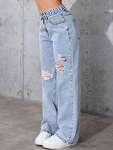 Tween Girls Distressed Denim Jeans, Versatile For School, Everyday, And Commuting - Blue - View 5