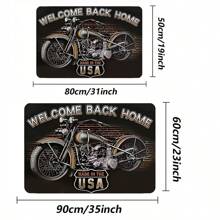 1pc Motorcycle Pattern Anti-Slip Dirt-Resistant Bedside Rug, Coffee Table Mat, Doormat, Plush Crystal Velvet Carpet Mat For Living Room & Bedroom