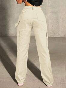 GILIPUR New Apricot Women's Cargo Wide Leg Pants, Multi-Pocket Design, Retro Elegant, Suitable For Casual Daily Wear, Spring, Autumn, Winter, Also Suitable For New Year, Valentine's Day And Other Holidays. Can Also Be Given As A Gift. Suitable For Outings, Dates And Office Wear. - Apricot - View 11