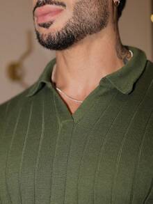 Men's Chic Lightweight Textured Knit Sweater Shirt, High Quality, Perfect For Autumn And Winter, Father's Day. - xanh quân đội - Xem 3