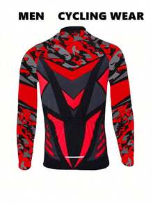 1pc Color Block Camouflage Splicing Long Sleeve Cycling Jersey Top - Brown - View 2