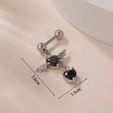 1 件简约黄铜方晶锆石心形天使翅膀流苏吊坠女士耳环耳骨耳钉日常佩戴 - 彩色 - 查看 3