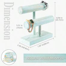 Bracelet Holder Display Bracelet Organizer, Wooden Bracelet Stand For Selling, T - Bar Bangle Storage Rack Wood Watch Display Tower For Business - 2 Tier, Aqua
