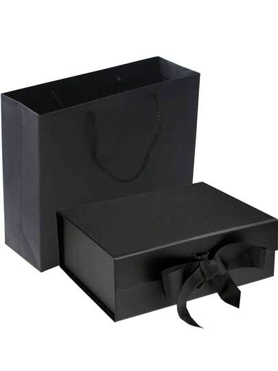 带盖礼品盒，尺寸 13x5x10 英寸，带丝带和磁性封口，适用于生日、婚礼、万圣节、圣诞节、单身派对礼品盒、求婚礼品盒（黑色）