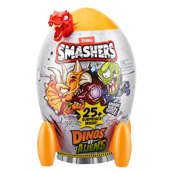 ZURU Huevo de cohete misterioso ZURU Smashers - Juego de batalla gigante de 30 cm de dinosaurio vs alienígena con talla grande de 25 sorpresas (regalo de juguete de figura de dinosaurio al azar para niños)