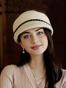 1pc Women's Solid Color Autumn Striped Decorative Beret Hat, Elegant Retro Streetwear Versatile High-End Fashion Charming Petite Stylish Vintage Streetstyle Suitable For Autumn Outings, Parties, Dates, Commuting, Photography Autumn Accessories - Multicolor - View 2