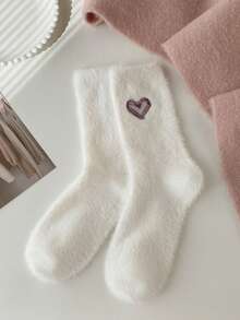 1 pereche de șosete de Crăciun, șosete de Halloween, șosete termice pentru femei până la jumătatea gambei - design mic în formă de inimă, culori moi, respirabile și confortabile, margini elastice, casual și versatile, potrivite pentru diverse ocazii