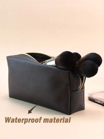 1pc Large Capacity Makeup Bag - Synthetic Cosmetic Pouch With Gold Zipper, Black Travel Toiletry Organizer, Suitable For Skincare, Makeup Brushes, Durable Travel Essential Cosmetic Bag, Fashion Design, Sturdy Zipper Closure, Makeup Bag, Makeup Bags, Cosmetic Bag, Makeup Organiser, Travel, Makeup Pouch, Make Up Bags, Bags, Vanity Accessories, Small Makeup Bag, Christmas Gifts, Pouch, Travel, Pouch, Clutch / Small Handbag, Makeup Organizer, Pouch, Brush Holder, Mini Pouch, Large Capacity Pouch,Gifts For Women,Christmas Gifts,Gift Ideas For Women