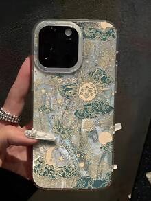 Ancient Mysterious Sun Pattern High-End Silver Feather Silk Texture Luxury Mobile Phone Case Suitable For Phone 16 15 14 13 12 11 Pro Max 16PRO X XS XS Max Shockproof Cover - 多色 - 查看 1