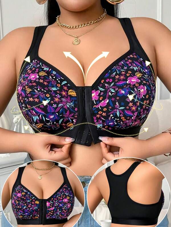 Plus Size Comfortable Front Hook Wire-Free Bra