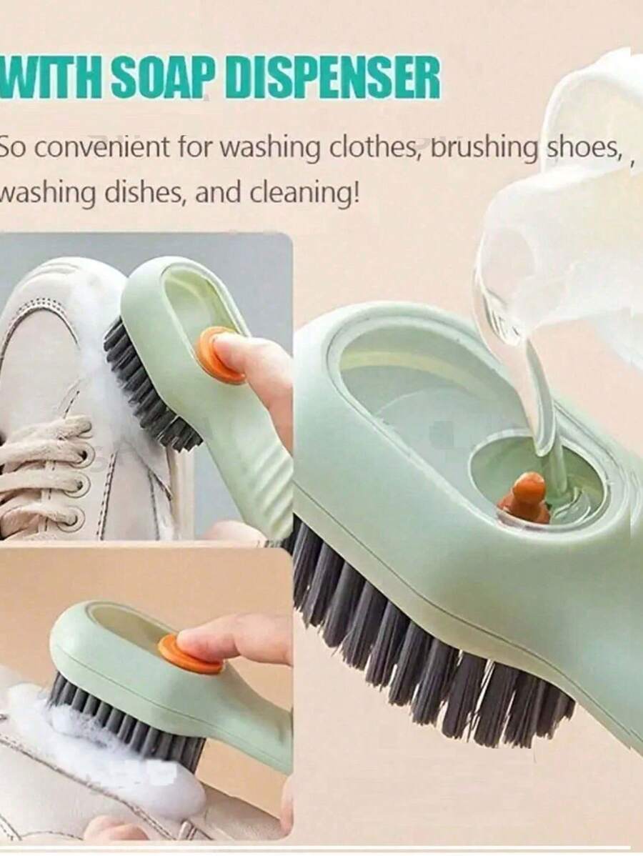 1pc Multi-Function Cleaning Brush With Liquid Dispenser, Home Use Pressure Activated Shoe Cleaning Brush, Soft Bristle Clothing Cleaning Brush