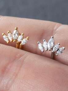 时尚不锈钢方晶锆石皇冠耳钉、耳钉、唇环、女士穿孔饰品 - 耳骨釘 - 查看 7