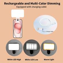1 件 LED 补光灯自拍灯，LED 手机灯带 3 种照明模式，便携式迷你夹式补光灯，化妆，直播，Zoom 会议可充电夹式视频/照片灯，适用于手机、相机 - 白色 - 查看 2