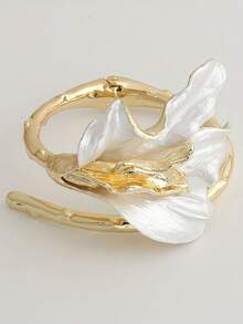 1pc Women's Elegant White Enamel Iris Leaf Bracelet - Gold French Fashion Design, Suitable For Daily And Party Wear, Versatile Jewelry For All Seasons - Gold - View 4