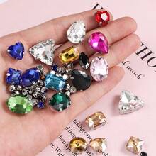 1 Pack Of Approx. 130/100/50pcs Gold Sew On Rhinestones, Mixed Shape Metal Claw Sewing Glass Gems, Rhinestone Embellishments - Mixed Color Silver Base 130pcs - View 9