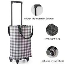 1pc Large Capacity Foldable Shopping Cart Bag (With Handle Design, More Convenient), Durable Oxford Cloth Material, Portable Hand Truck, Load Capacity 20kg, Square Design, With Wrist Strap, Suitable For Graduation Season, Suitable For Supermarket Shopping, With Wheels, Can Be Pulled