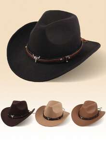 1Pc Western Style Small Cow Head With Soft Hat Bohemian Cowboy Hat, A Fashionable Accessory For Back To School, Suitable For Various Occasions Such As Daily Leisure Travel And Western Cowboy Parties. - Multicolor - View 12