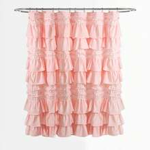 Lush Decor Kemmy Ruffled Shower Curtain, Single, 72" W X 72" L, White - Bathroom Curtain - Fabric Shower Curtains For Bathroom - Coquette Decor Halloween-Fall Decor-Room Decor - 桃紅色 - 查看 7