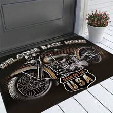 1pc Motorcycle Pattern Anti-Slip Dirt-Resistant Bedside Rug, Coffee Table Mat, Doormat, Plush Crystal Velvet Carpet Mat For Living Room & Bedroom