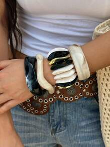 Thoughtfully Designed Smooth Surface Exaggerated Bangle, Niche Jewelry Vintage Bracelet