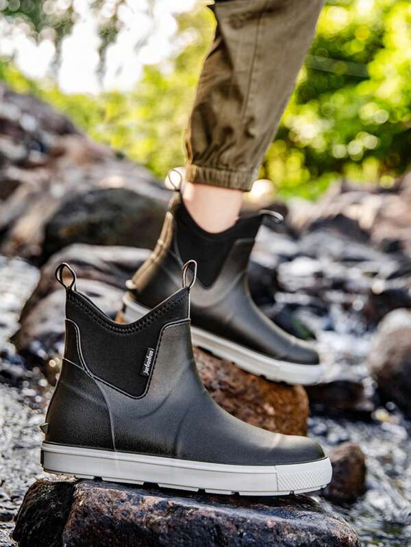 Fesd Ts New Men's Short Rain Boots, Fashion Waterproof Rubber Boots For Kitchen Work, Non-Slip, Outdoor Activities Like Car Washing, Camping, Fishing, Hiking, Colorblock Outdoor Beach TPR (Thermoplastic Rubber) Household Rain Boots, Work Shoes, Beach Vacation, All Season