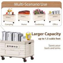 Folding Utility Cart Portable Rolling Crate Handcart Shopping Trolley Collapsible Tool Box With Wooden Lid, Basket On 4 Rotate Wheels, For Grocery, Office, Luggage, Teacher, Travel (White) - 白色 - 查看 2