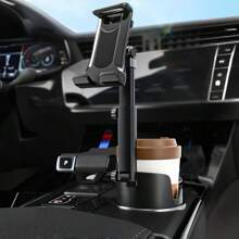 2-In-1 Adjustable Car Cup Holder & Phone Mount, 360° Rotation, Foldable, Universal Fit For Smartphones And Tablets, ABS Material, Dashboard Mounting, Hands-Free Navigation Compatible With IOS And Android Devices, Great Gift For Family And Friends - Black - View 2