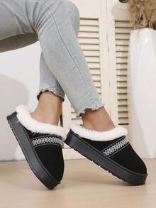 女士厚底凉鞋雪地靴 - 温暖耐用的户外防滑舒适鞋，冬季加厚平底拖鞋，Uggs 仿品 - 黑色 - 查看 4