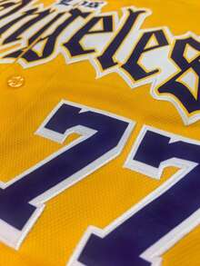 男士 77 黄色棒球服休闲短袖刺绣缝线 V 领纽扣 T 恤派对运动上衣 - 黃色 - 查看 6