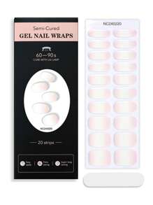 20 Tips Semi Cured Gel Nail Wraps, French Design Self-Adhesive Crystal Nail Art Stickers, Uv Lamp Required, Easy To Apply And Remove, Suitable For Women And Girls For Daily Party, Date And Diy Nail Art Use